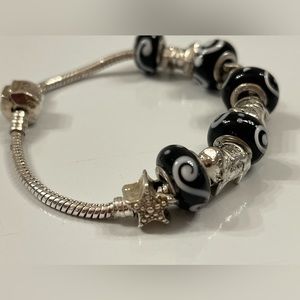 Pandora Bracelet - 1 Pandora Charm & 9 Unbranded